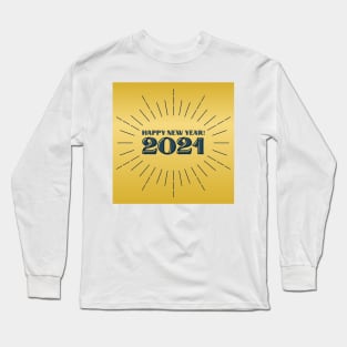 happy new year 2021 holiday retro vintage theme blue gold yellow lines pattern Long Sleeve T-Shirt